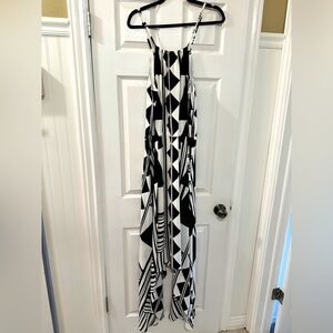 Black & White Geometric Spaghetti-Strap Maxi Dress